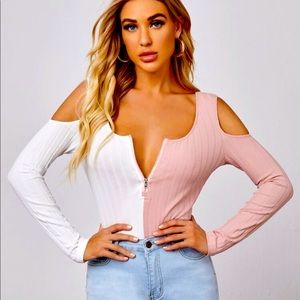 Pink/White zip T-Shirt